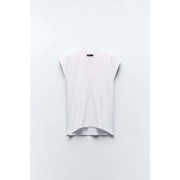 White Zara Deep V-Neck Sleeveless Pullover Top (NWT) - Picture 8 of 11
